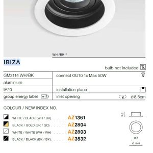 Spot incastrat tavan/plafon IBIZA negru/auriu 70702 universul-luminii.ro