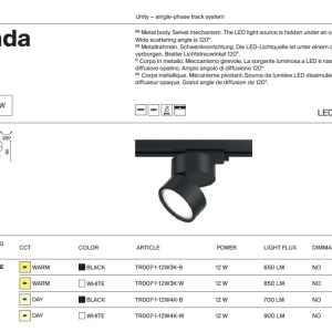 Spot LED, accesoriu pentru sinele monofazate Unity, Onda alb 4000K - Img 6