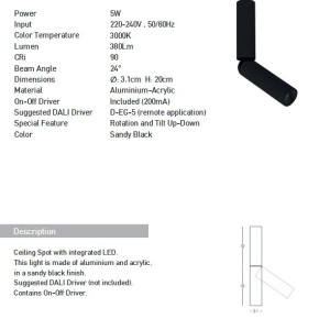 Spot LED aplicat cu rotire si înclinare Tube negru 155182 universul-luminii.ro