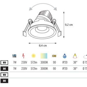 Spot LED incastrabil directionabil Galexo negru 161112 universul-luminii.ro