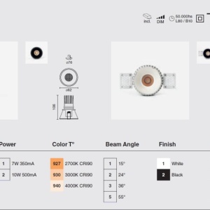 Spot LED incastrabil TULIPA Black recessed downlight 7W 36° 4000K CRI90 dali 208232 universul-luminii.ro