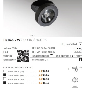 Spot LED incastrat directionabil de tavan/plafon IP54 FRIDA 7W 3000K alb 198972 universul-luminii.ro