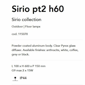 Stalp de iluminat exterior IP44 SIRIO PT2 H60 ANTRACITE 49992 universul-luminii.ro