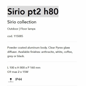 Stalp de iluminat exterior IP44 Sirio pt2 h80 BIANCO 50002 universul-luminii.ro