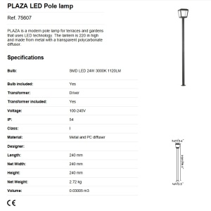 Stalp LED de iluminat exterior design modern IP54 PLAZA H-219cm 82812 universul-luminii.ro