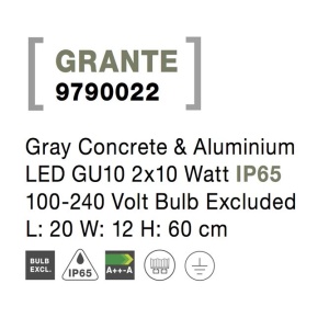 Stalp modern de exterior IP65 GRANTE gri ciment, H-60cm 190842 universul-luminii.ro