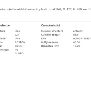 Stalp pentru exterior design modern, IP44 BOSTON antracit 203402 universul-luminii.ro