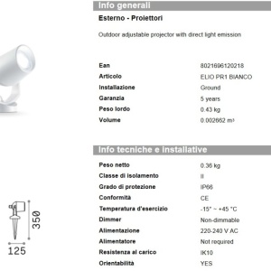 Tarus cu proiector ELIO PR1 BIANCO 61912 universul-luminii.ro