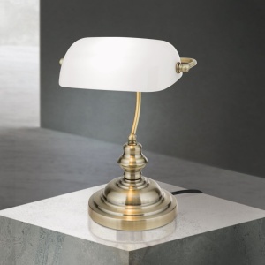 Veioza birou / Lampa de masa clasica Bankers LA 4-587/1 Patina/opal OR