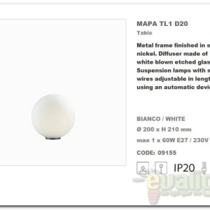 Veioza, lampa de masa glob diametru 20cm MAPA TL1 D20 009155 - Img 5