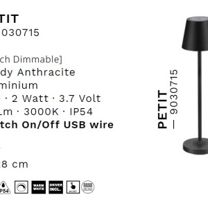 Veioza/Lampa de masa LED portabila exterior IP54 PETIT antracit 238442 universul-luminii.ro