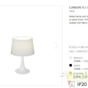Veioza, lampa de masa moderna LONDON TL1 SMALL BIANCO 110530 50192 universul-luminii.ro