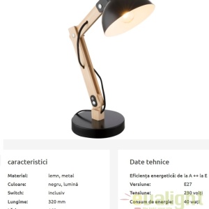 Veioza / Lampa de masa moderna Tongariro negru 21504 GL 59302 universul-luminii.ro
