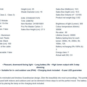 Veioza LED portabila de exterior design nordic IP44 Ellen To-Go Battery alb 241672 universul-luminii.ro