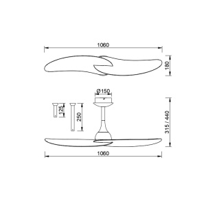 Ventilator cu 2 palete si telecomanda IPANEMA II negru/ aspect lemn MA-9038 247322 universul-luminii.ro