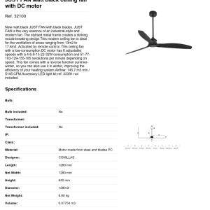 Ventilator de tavan cu telecomanda design modern JUST FAN negru 80822 universul-luminii.ro