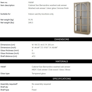 Vitrina design LUX, Furnir Stejar albit, San Bernardino - Img 2