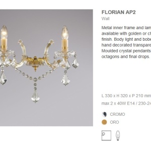 Aplica 2 brate cristal Venezian auriu FLORIAN AP2 oro 035659 46153 universul-luminii.ro