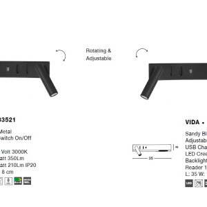 Aplica ambientala cu reader LED directionabil si USB Charger Vida neagra NVL-9533522 76993 universul-luminii.ro