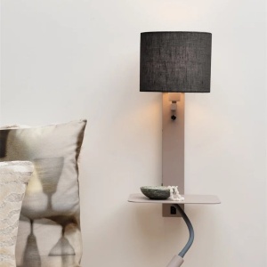 Aplica cu raft si reader LED, port USB si abajur textil negru Florence 248873 universul-luminii.ro