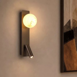 Aplica cu reader LED, Carrara, Sticla Efect Marmura si Metal Latte