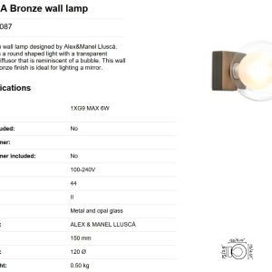 Aplica de perete baie cu protectie IP44 PERLA Bronze 40087 61133 universul-luminii.ro