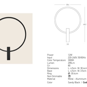 Aplica de perete design circular, lumina ambientala LED 12W, aluminiu negru - Img 4