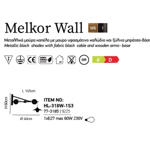 Aplica de perete design rustic-industrial HL-318W-1S3 MELKOR 77-3185 HL 51503 universul-luminii.ro
