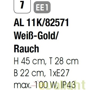 Aplica de perete exterior stil clasic IP43 Puchberg AL 11K/82571 weiß-gold/rauch OR 43403 universul-luminii.ro