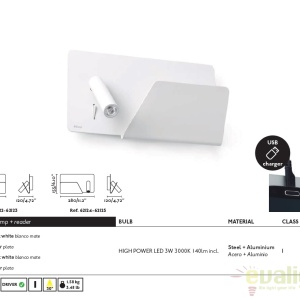 Aplica de perete / Lampa cu reader LED SUAU USB alb dormitor dreapta 62122 51403 universul-luminii.ro