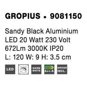Aplica de perete LED design liniar GROPIUS negru, L-120cm, H-9cm - Img 2
