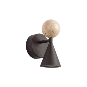Aplica de perete LED metal negru, piatra travertin Mara