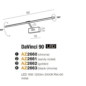 Aplica de perete LED pentru tablou cu brat directionabil DaVinci 90 nickel 70883 universul-luminii.ro