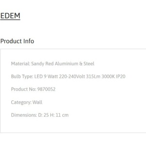 Aplica de perete LED stil minimalist EDEM rosu 152653 universul-luminii.ro
