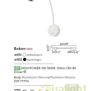 Aplica de perete LED stil modern BOKEN alba 41031 50703 universul-luminii.ro