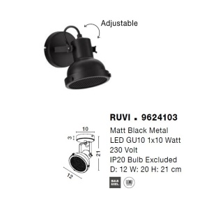 Aplica de perete metalica design retro RUVI negru 138583 universul-luminii.ro