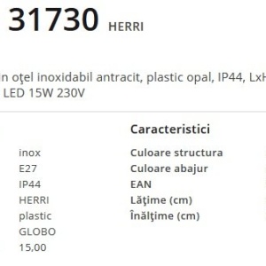Aplica de perete pentru iluminat exterior IP44 Herri antracit 120753 universul-luminii.ro
