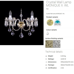 Aplica eleganta cu 2 brate Cristal Bohemia Exclusive MONIQUE II. CE 67973 universul-luminii.ro