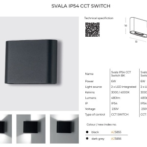 Aplica LED ambientala de exterior IP54 SVALA CCT SWITCH negru 64213 universul-luminii.ro