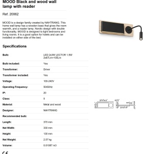 Aplica LED cu reader LED design nordic MOOD lemn/negru - Img 3