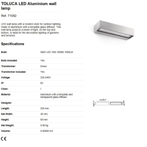 Aplica LED de exterior ambientala design modern IP65 TOLUCA aluminiu 82543 universul-luminii.ro