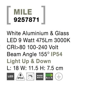 Aplica LED de perete pentru iluminat exterior design modern IP54 MILE alb NVL-9257871 197513 universul-luminii.ro