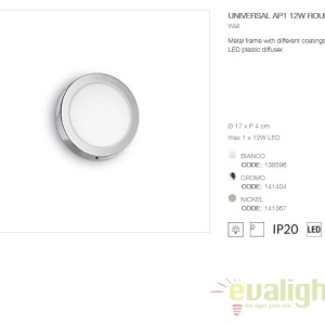 Aplica LED diametru 17cm, UNIVERSAL AP1 12W ROUND BIANCO 138596 65053 universul-luminii.ro
