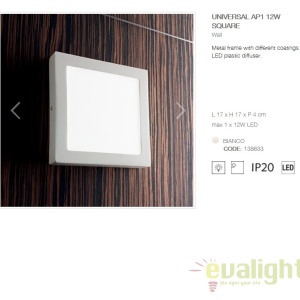 Aplica LED dim. 17x17cm, UNIVERSAL AP1 12W SQUARE BIANCO 138633 68503 universul-luminii.ro