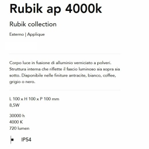 Aplica LED pentru Iluminat Exterior Rubik ap 4000K, Protectie IP54, Gri 165913 universul-luminii.ro