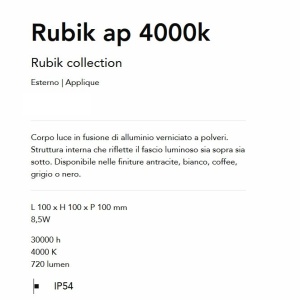 Aplica LED pentru Iluminat Exterior Rubik ap 4000K, Protectie IP54, Cafenie 165903 universul-luminii.ro
