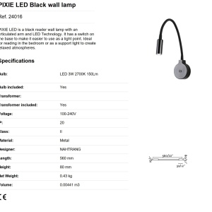 Aplica LED tip reader LED design modern minimalist PIXIE neagra 84343 universul-luminii.ro