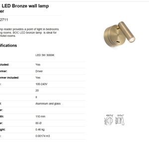 Aplica moderna cu reader LED design minimalist BOC bronz 83463 universul-luminii.ro