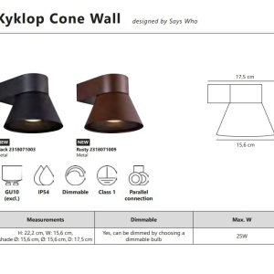 Aplica pentru perete exterior cu protectie IP54 Kyklop Cone Black 220903 universul-luminii.ro