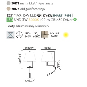 Aplica perete cu reader LED design clasic FRAME auriu antic/alb 83983 universul-luminii.ro